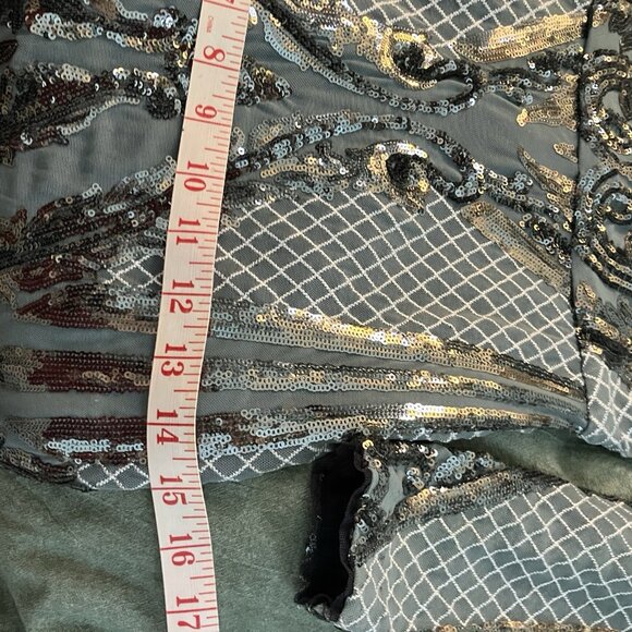 Betsy & Adam Sequin Bodycon Cocktail Dress Womens 6 Blue Gunmetal Silver Holiday - Picture 11 of 13